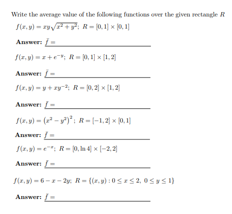 Solved Write the average value of the following functions | Chegg.com