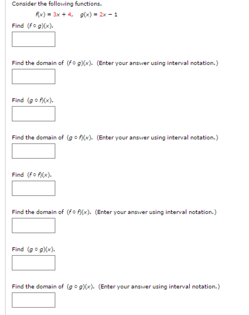 Solved Consider The Following Functions F X 3x 4 G X