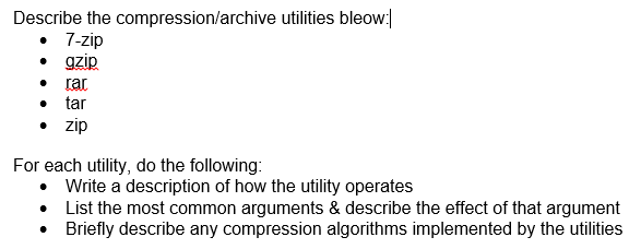 Compression Utility Example Solved Describe the compression/archive utilities below:| | Chegg.com