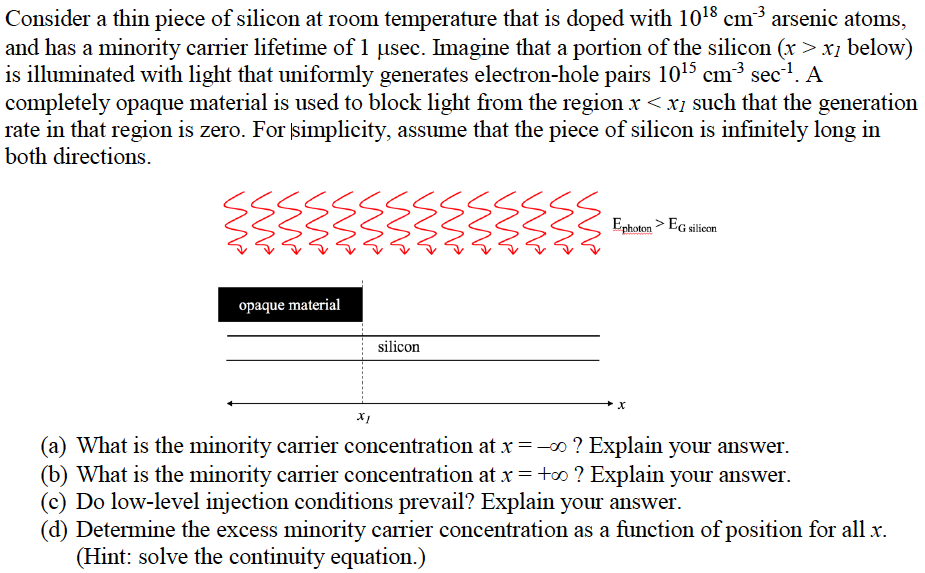 Consider a thin piece of silicon at room temperature | Chegg.com