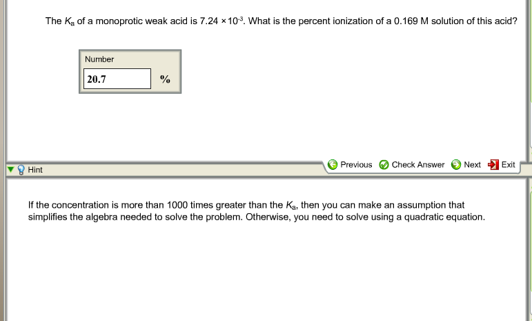 The Ka Of A Monoprotic Weak Acid Is What Is The Percent Ionization Solved: The Ka Of A Monoprotic Weak Acid Is 7.24 X103 What... | Chegg.com