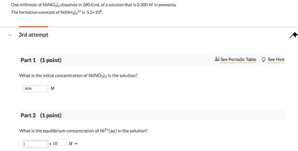 Solved One millimole of Ni(NO3)2 dissolves in 280.0 mL of a | Chegg.com