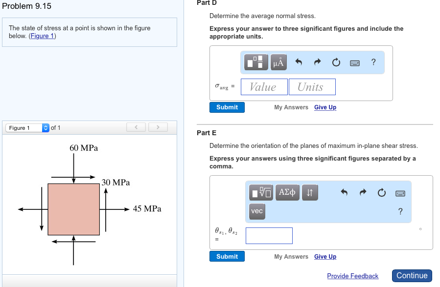 Solved Problem 9.15 The state of stress at a point is shown | Chegg.com