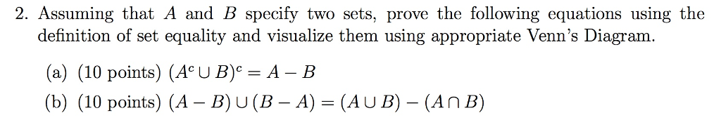 Solved 2. Assuming That A And B Specify Two Sets, Prove The | Chegg.com