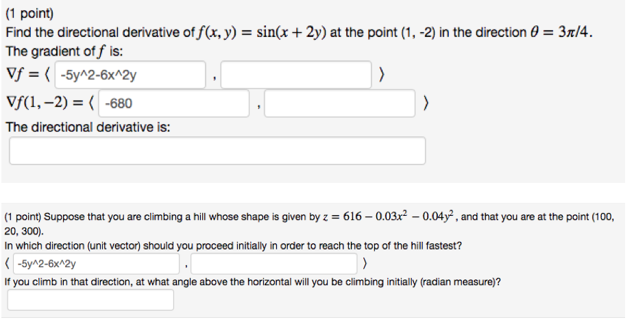 Solved 1 Point Find The Directional Derivative Off X Y