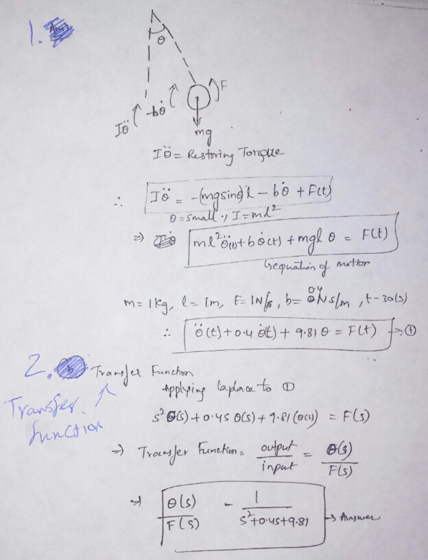 Problemz Modeling and Simulation of a Simple Pendulum | Chegg.com