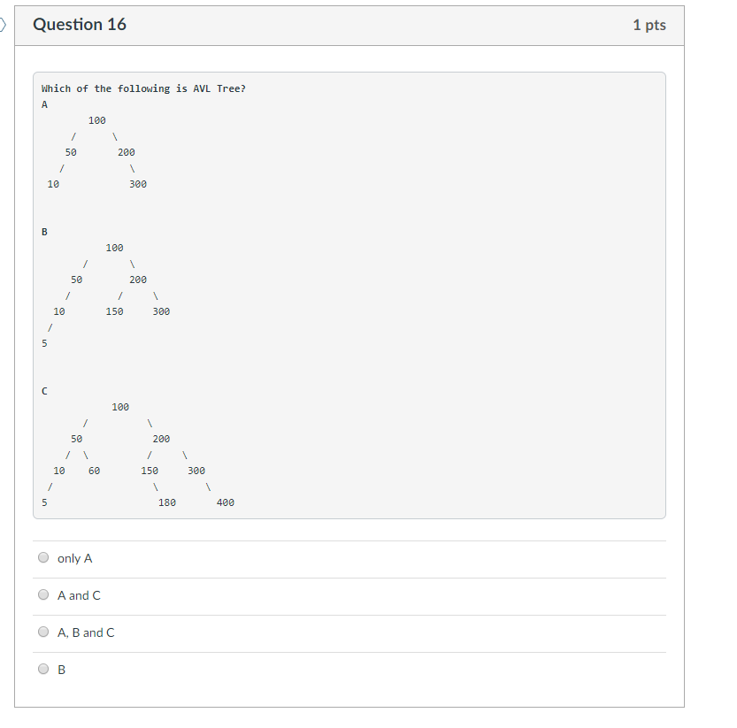Solved Question 16 1 pts Which of the following is AVL Tree? | Chegg.com