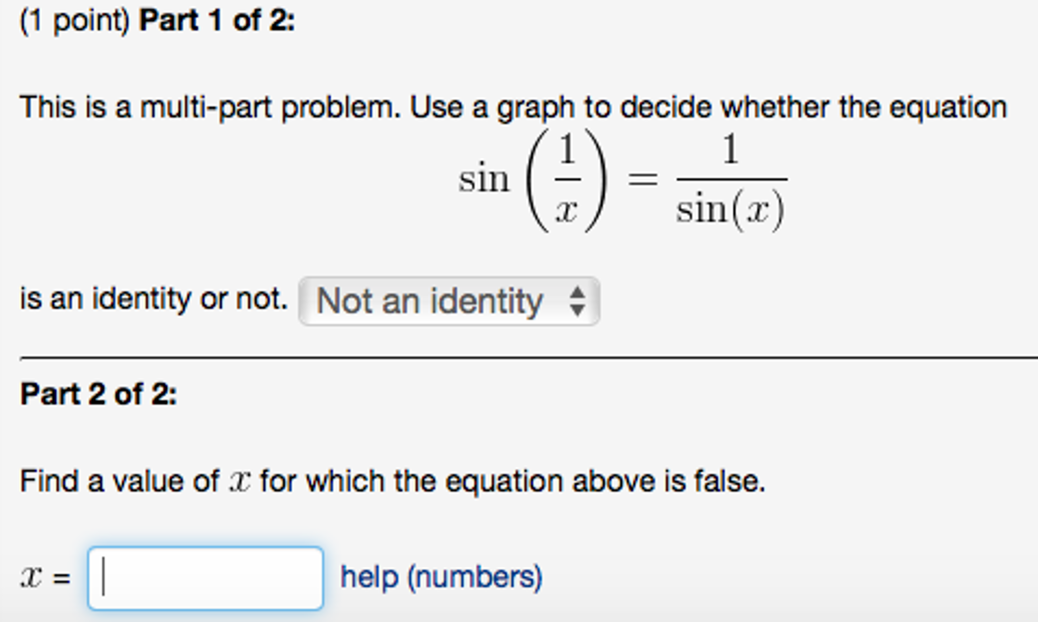 Solved (1 point) If sect-1 A-cost sect1 A+ cost COS then A | Chegg.com