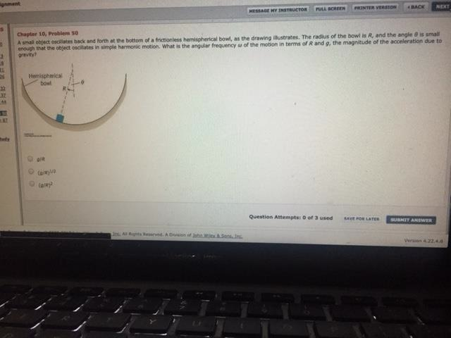 Solved A Small Object Back And Forth At The Bottom Of A Chegg
