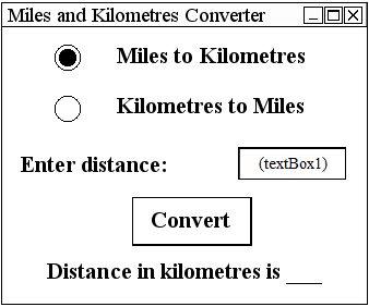 Solved Adjust the code for the MilestoKilometre GUI | Chegg.com