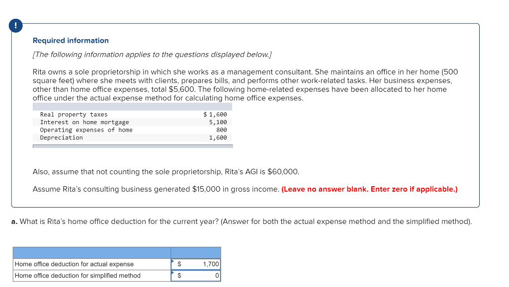 Solved B.What would Rita’s home office deduction be if her