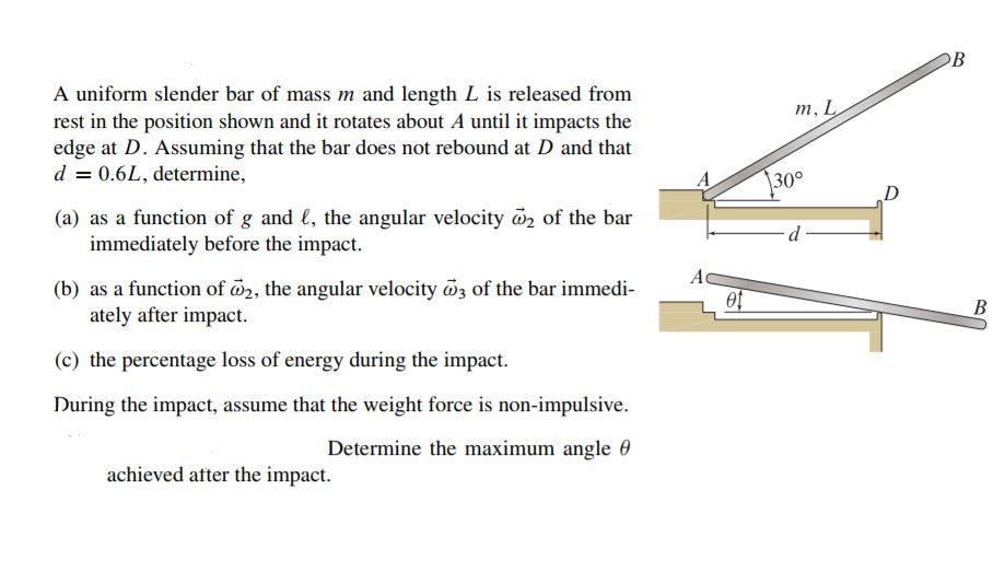 Solved A uniform slender bar of mass m and length L is | Chegg.com