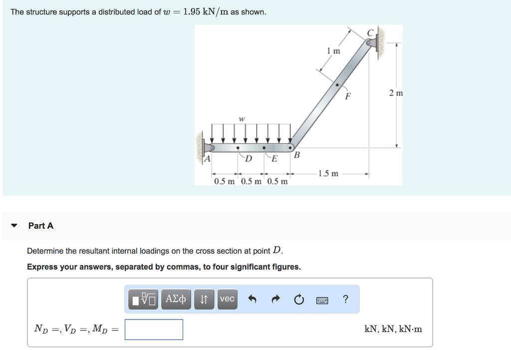 Solved The structure supports a distributed load of w 1.95 | Chegg.com