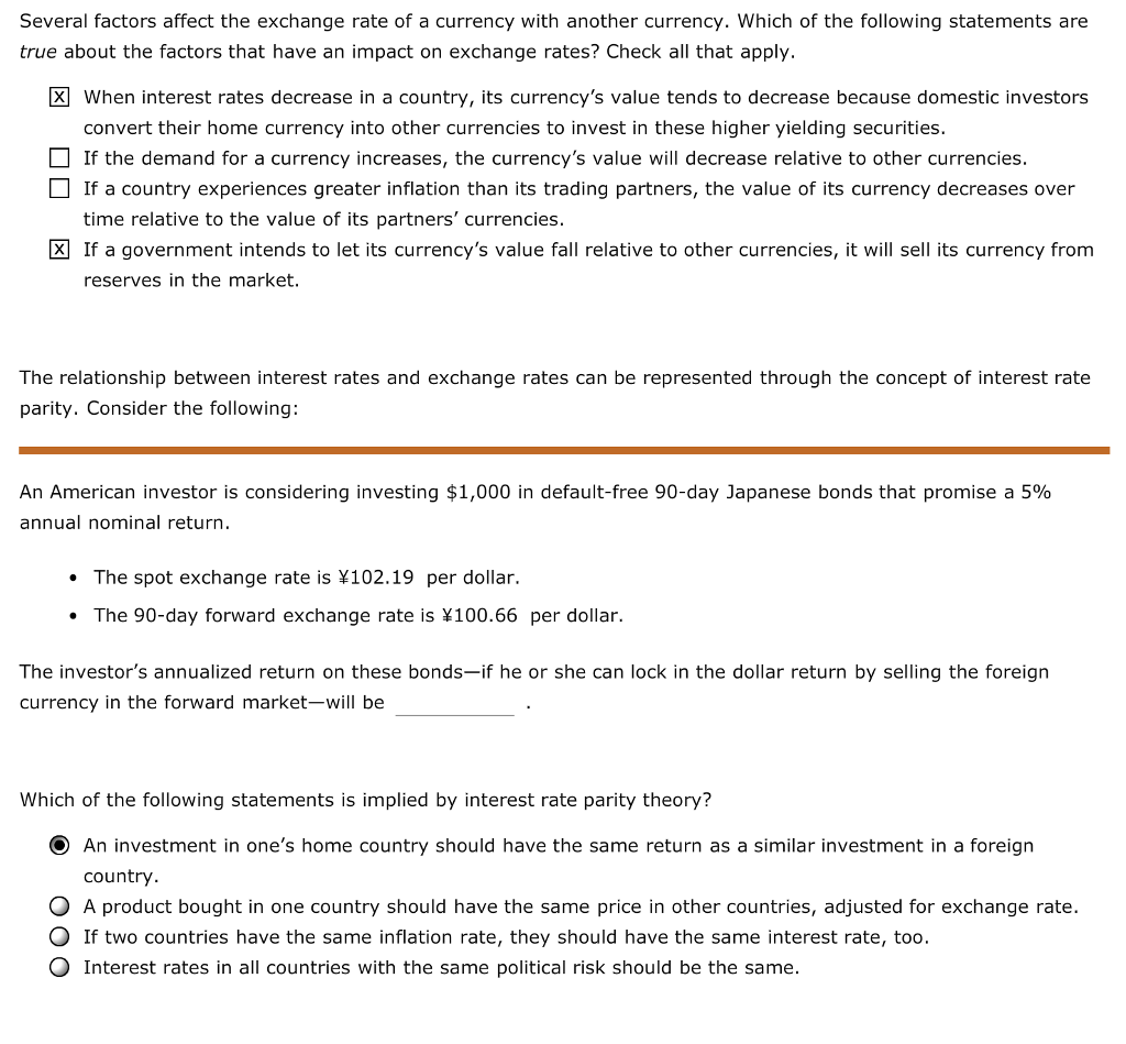Solved Several Factors Affect The Exchange Rate Of A Chegg