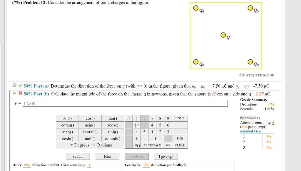 Solved (7%) Problem 12: Consider the arrangement of point | Chegg.com