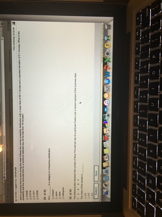 Solved John's commute time to work during the weak follows