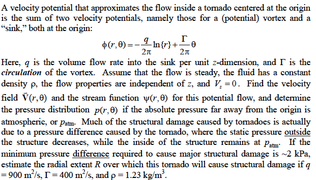Solved A velocity potential that approximates the flow | Chegg.com