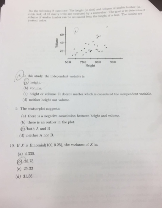 Solved Each multiple-choice Part 1. Multiple Choice Mark the | Chegg.com