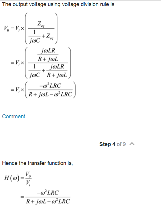 Solved The output voltage using voltage division rule is Chegg