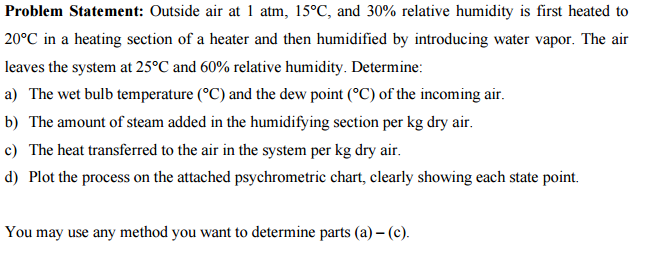 Problem Statement: Outside air at 1 atm, 15 degree C, | Chegg.com