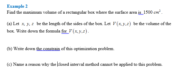 Solved Example 2 Find the maximum volume of a rectangular | Chegg.com