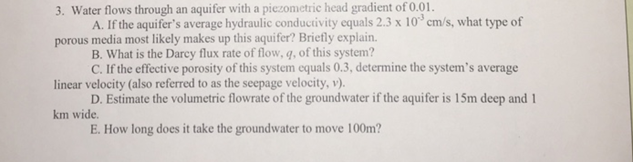 Solved Water flows through an aquifer with a piezometric | Chegg.com