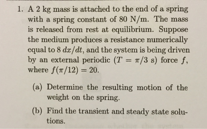 Solved A 2 kg mass is attached to the end of a spring with a | Chegg.com