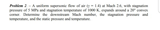 Solved Problem 2.-A uniform supersonic flow of air (γ = 1.4) | Chegg.com