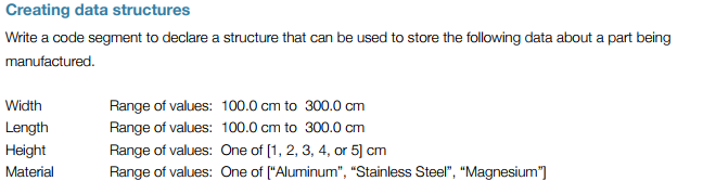 Solved Creating data structures Write a code segment to | Chegg.com