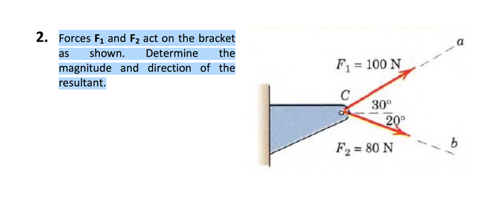 Solved 2. Forces F1 and Fz act on the bracket as shown. | Chegg.com