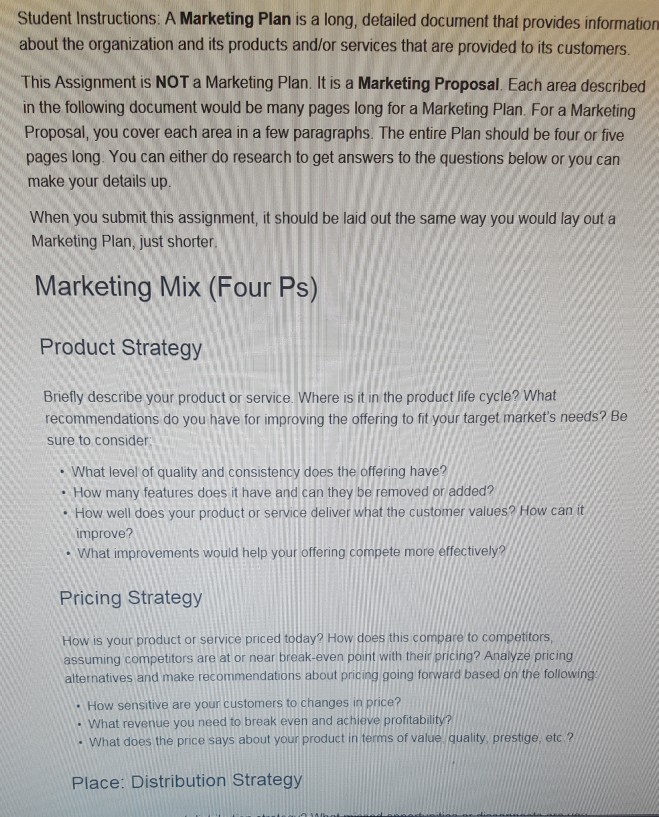 Solved Student Instructions: A Marketing Plan is a long, | Chegg.com
