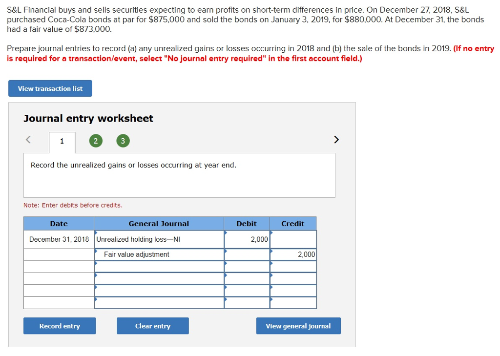 Solved S&L Financial buys and sells securities expecting to