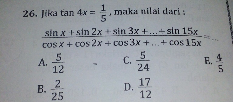 jika tan x 5 12 maka nilai cos 2x adalah