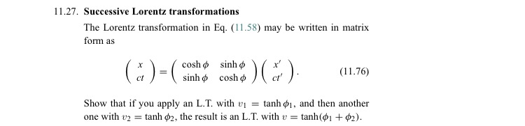 Solved The Lorentz transformation in Eq. (11.58) may be | Chegg.com
