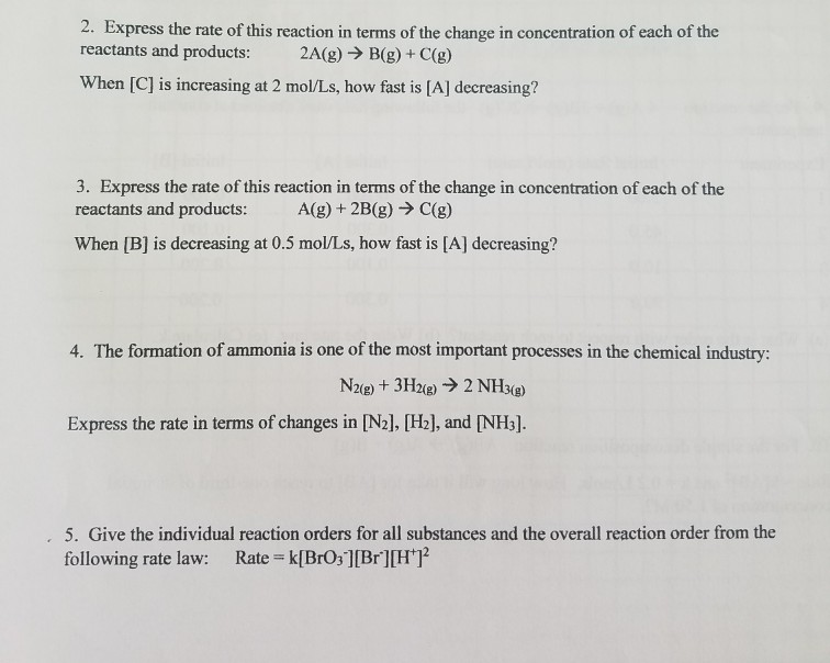 Solved 2. Express the rate of this reaction in terms of the | Chegg.com