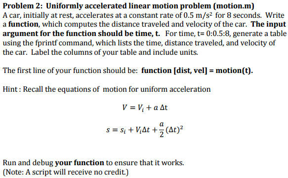 Solved Problem 2: Uniformly Accelerated Linear Motion | Chegg.com