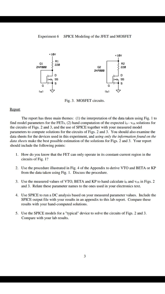 Solved Experiment 6 SPICE Modeling of the JFET and MOSFET