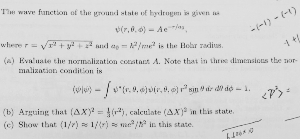 Solved The wave function of the ground state of hydrogen is | Chegg.com