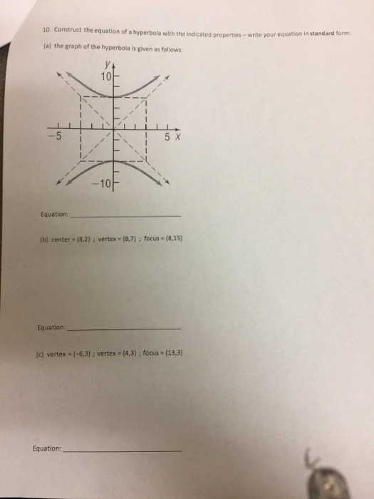 Solved Construct the equation of a hyperbola with the | Chegg.com