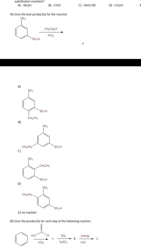 Solved substitution reactions? B) -CHO C) -NHCOR D) -CO2H A) | Chegg.com