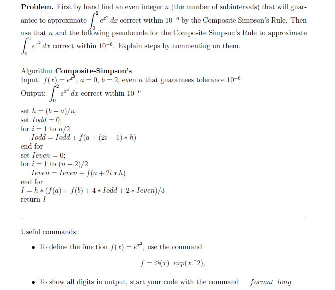 Solved Problem. First by hand find an even integer n (the | Chegg.com