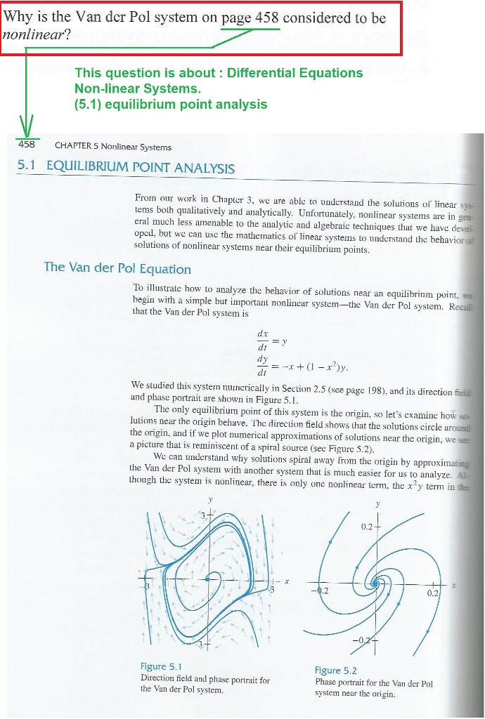Solved Why is the Van der Pol system on page 458 considered | Chegg.com