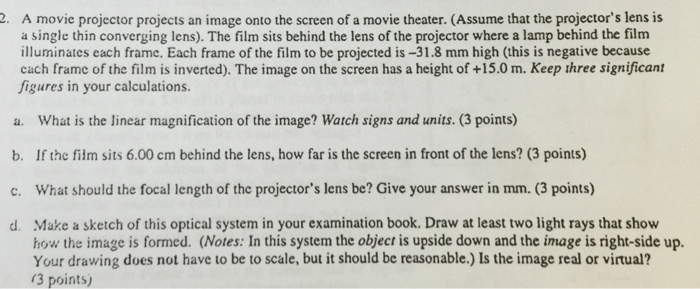 Solved A movie projector projects an image onto the screen | Chegg.com