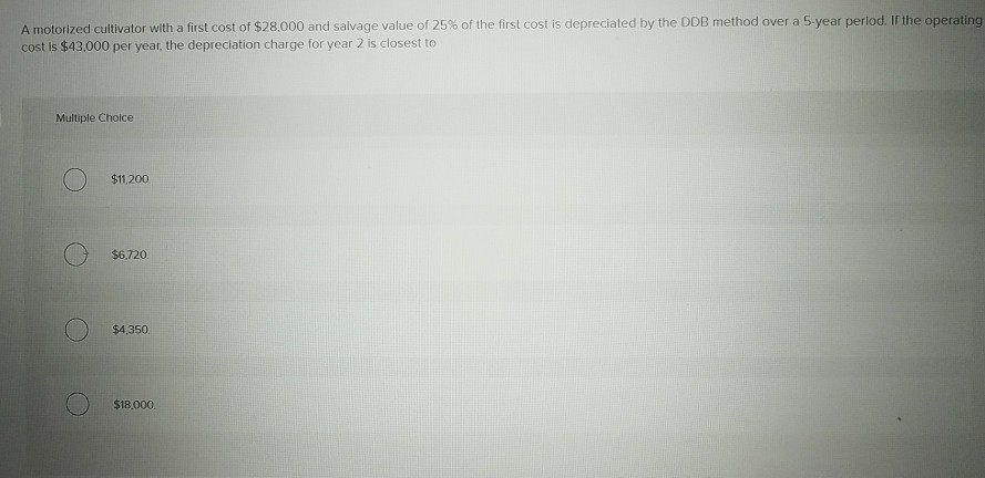 Solved A motorized cultivator with a first cost of $28000 | Chegg.com