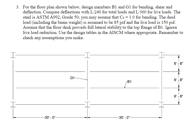 Solved 3. For the floor plan shown below, design members B1 | Chegg.com