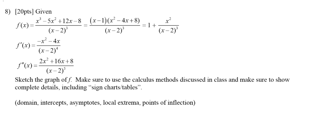 Solved Given f(x) = x^3 -5x^2 +12 x - 8/(x - 2)^3 = (x - | Chegg.com