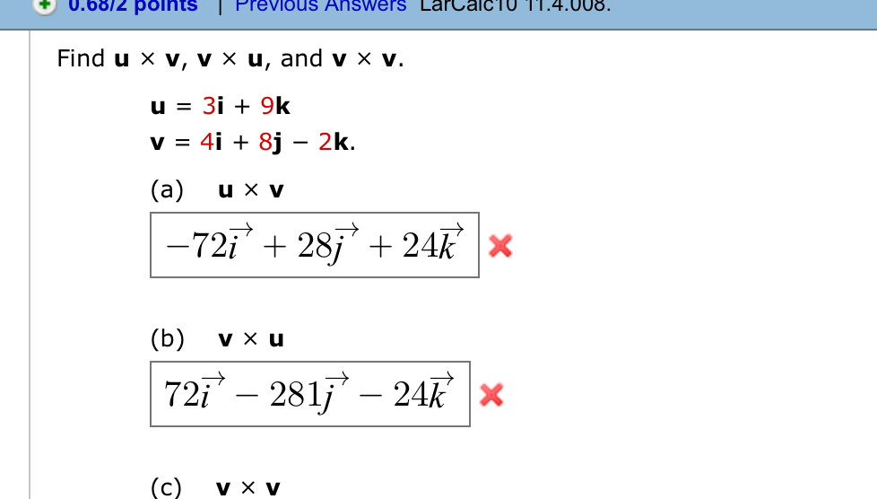 Solved Find U Times V V Times U And V Times V U 3i 9k 6544