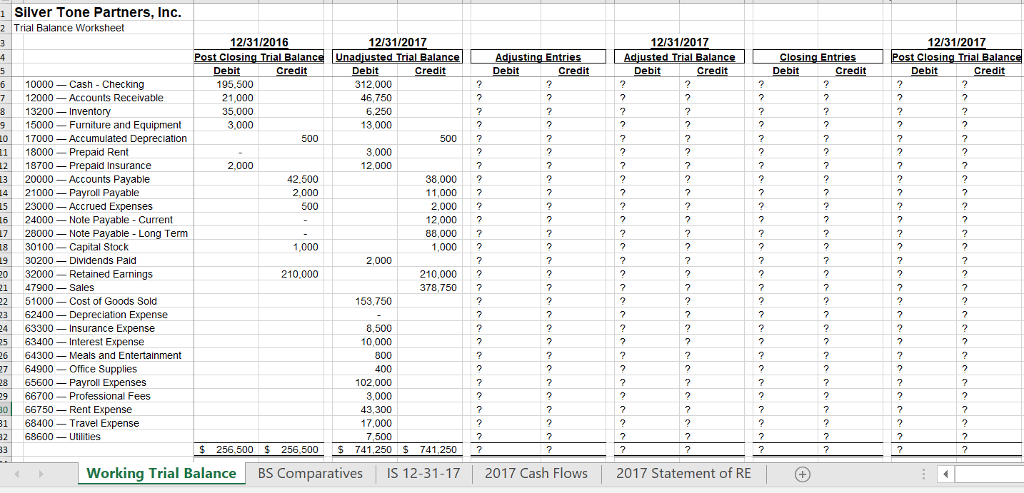 Instructions To Complete Working Trial Balance Excel Chegg Com