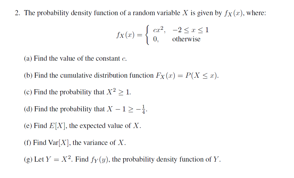 Solved The probability density function of a random variable | Chegg.com