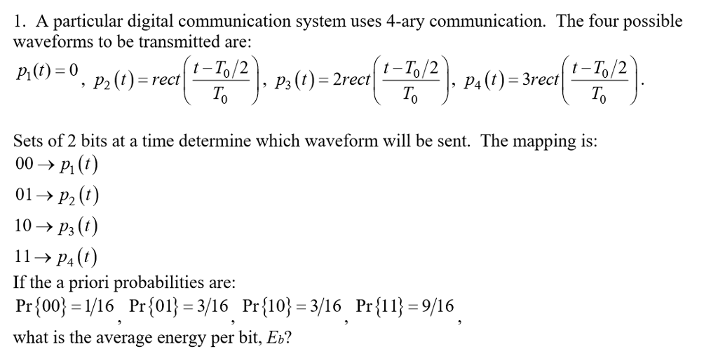 Solved 1. A particular digital communication system uses | Chegg.com